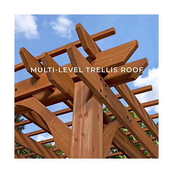 Backyard discovery beaumont 14 x 10 traditional cedar wood pergola kit with trellis roof all season durability high wind rating powerport shade for outdoor patio deck garden and entertaining  urban country home decor