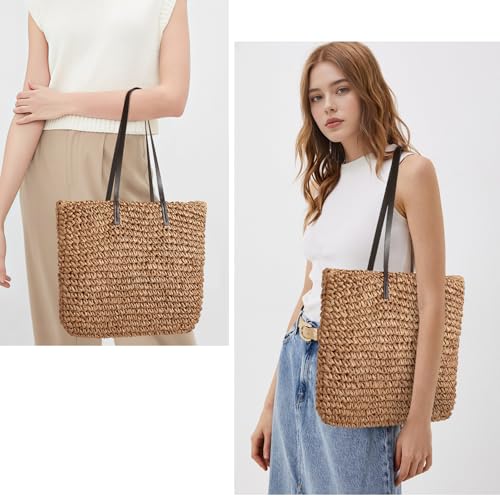 Image of Trifabricy Beach Bags for Women, Woven Straw Tote Bags,Large Beach Bag, Weaving Swim Shopping Travel Bag Waterproof