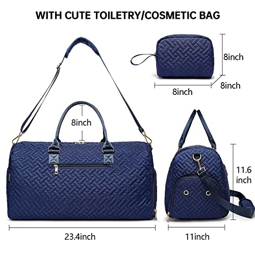Image of Duffle Bag for Travel, Weekender Bag with Shoe Compartment, Carry On Overnight Bag for Women with Toiletry Bag, Gym Bag with Wet Pocket, Hospital Bags for Labor and Delivery Beige, Navy, 23.4x11x11.6