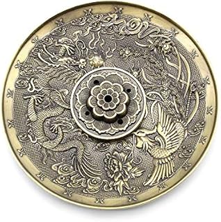 JustYit Incense Sticks Holder Ash Catchers Incense Burner Holder Lotus Incense Holder Vintage Chinese Dragon Phoenix Censer Plate Stand with Ash Catcher for Home, Office, Club, Yoga, Deco, 5 Holes