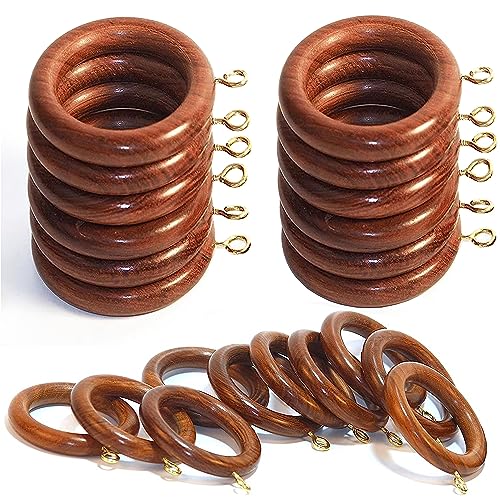 Handmade Wooden Curtain Rings for Window and Door Decoration, Wood Drapery Rings | Inner Dia 1.75 Inch and Outer Dia 2.5 Inch Natural Rosewood (Set of 24)