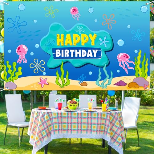 Fondo de Fiesta Feliz Cumpleaños Tema Océano 73x43 Pulgadas miniatura 4