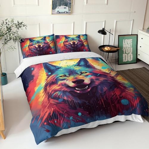 Housse de couette loup 3D anti-plis en microfibre douce avec zip pour lit double - 4