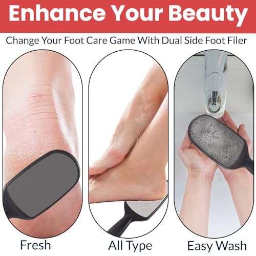 Image of TEMPERIA (1pc) Foot Scrubber for Dead Skin - Double Sided Pedicure Kit for Women - Feet File Scrub Tools, Heel Scraper Filer & Leg Cleaner Brush - Easy to Use (Multicolour) (HF775)
