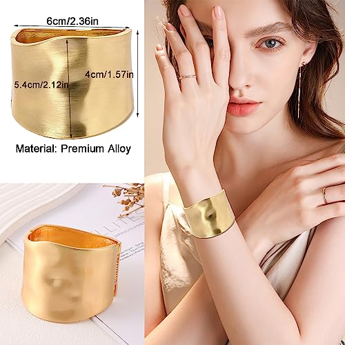 CASDAN 1-3PCS Gold Cuff Bracelets for Women Trendy Wide Chunky Bangle Bracelets for Women Hinge Gold Plated Frosted Bracelets Fashion Irregular Wrist Cuff Wrap Bracelet3