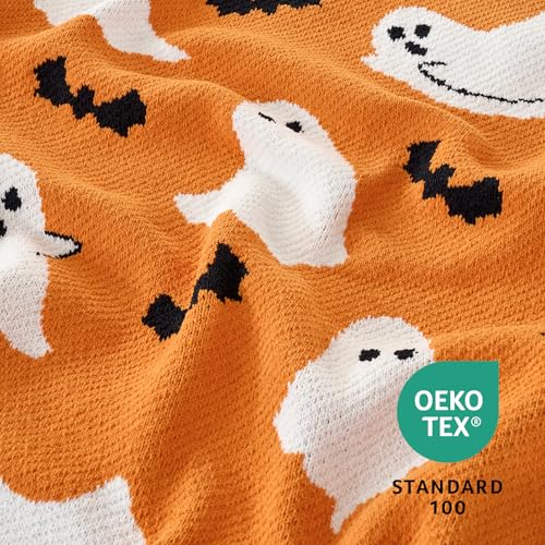 Amélie Home Reversible Halloween Throw Blanket for Couch, Spooky Halloween Ghost Cute Terror Scence, Chenille Knit Soft Cozy for Sofa Home Decor Gifts, 50" x 60", Orange Ghost - image 8
