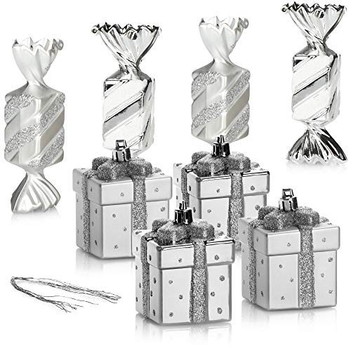 COM-FOUR® 8-teiliges Christbaumanhänger-Set, bruchfester Weihnachtsbaumschmuck in Form von Bonbons & Geschenken, tolle Weihnachtsdekoration