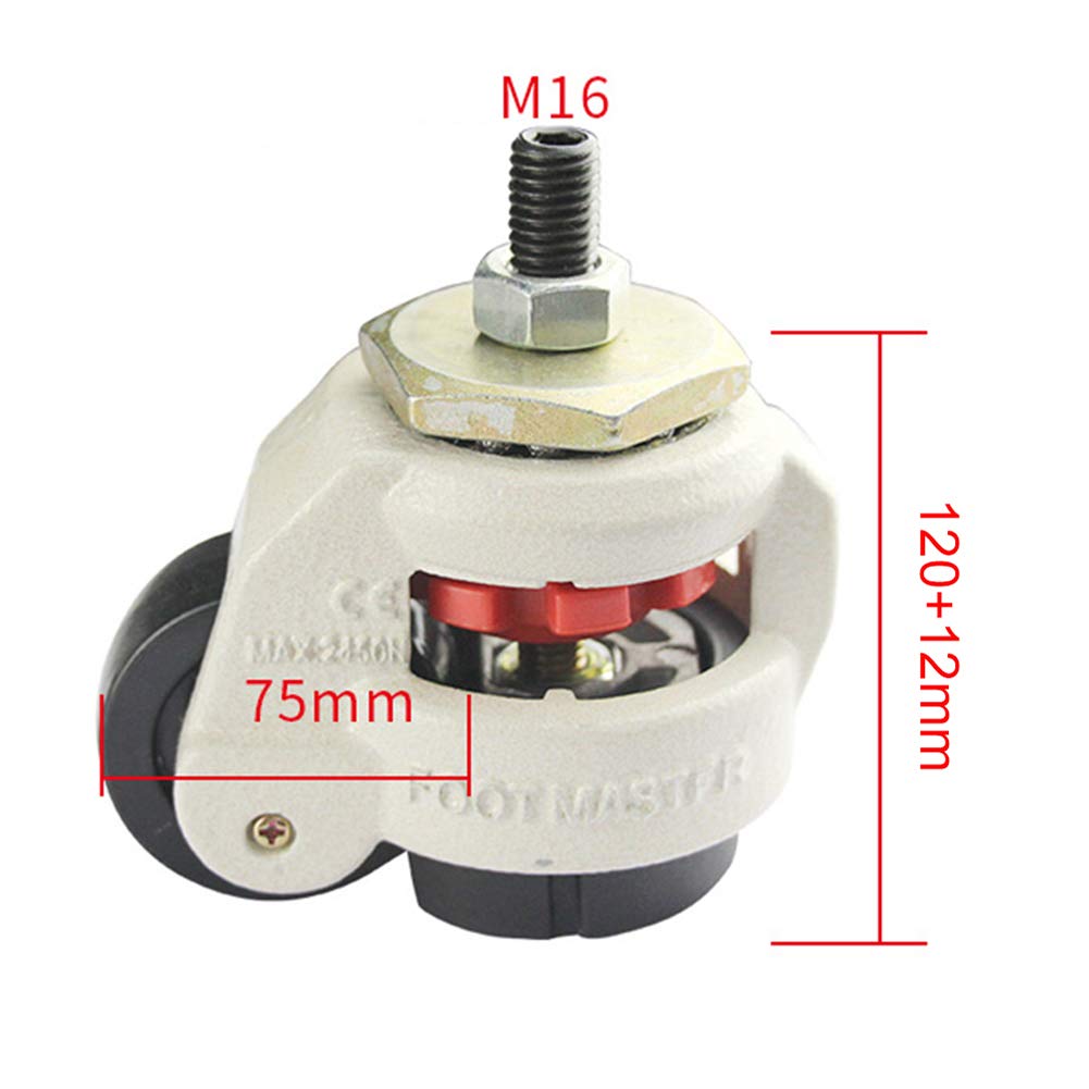 HLILY 4 × Rotelle Industriali Pesanti Ruote Girevoli Regolabili in Altezza M12 / 16 Bullone Ruote di Trasporto per Attrezzature (2/2,5 / 3inch)