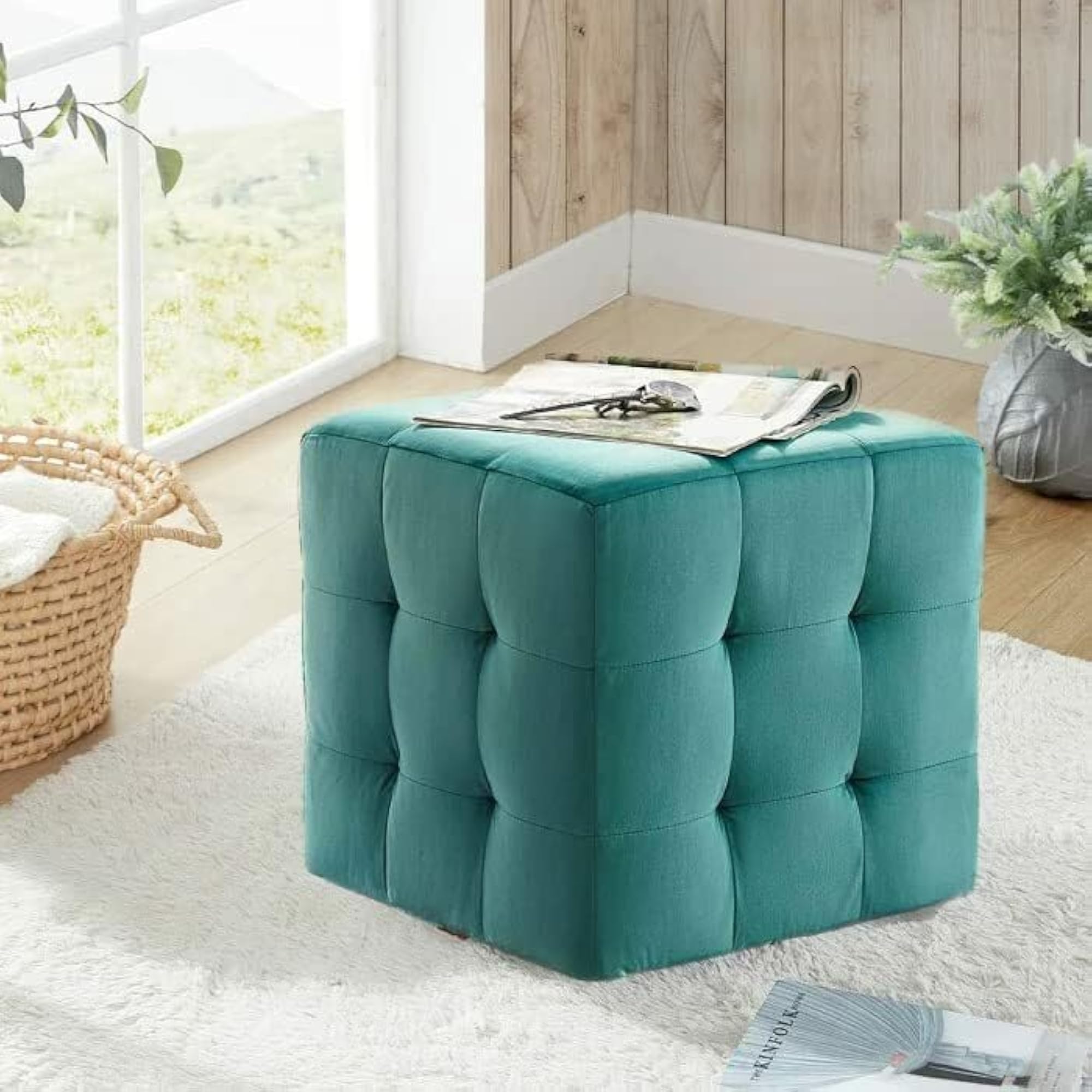 Ottoman Stool for Living Room, Cushioned Sitting Square Pouffe