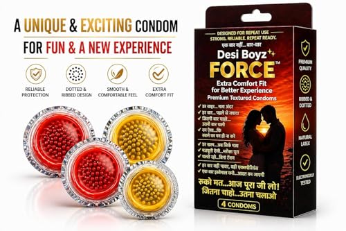Image of Desi Boyz FORCE Premium Textured Condoms Pack of 4 | Dotted & Ribbed Design | Comfortable Fit | Smooth Finish | Natural Latex | Reliable Protection