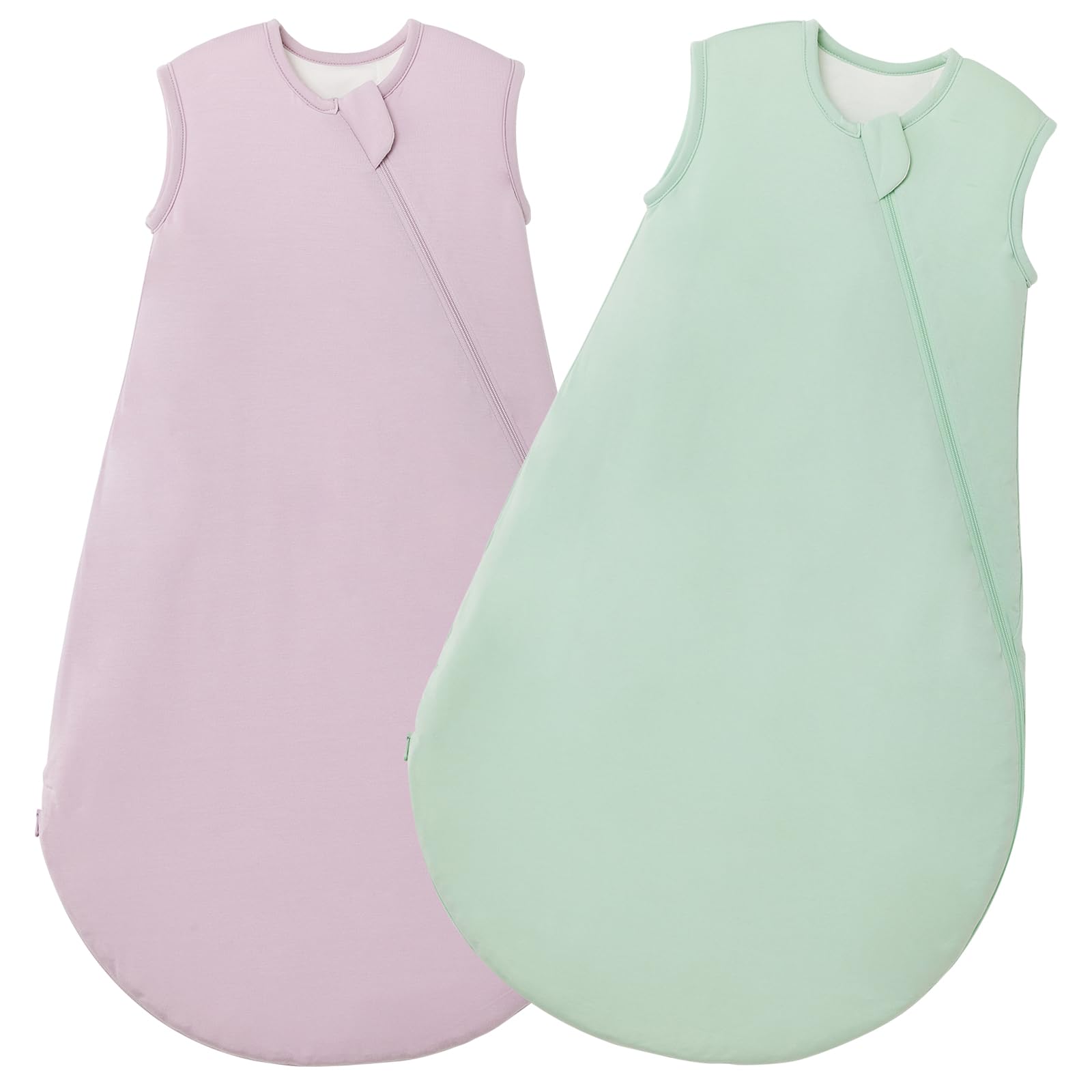 Duomiaomiao 2 Pack Bamboo Rayon Baby Sleep Sacks, Buttery Soft Thermal Regulation Side-Open Baby Wearable Blanket, 1.0 TOG Baby Sleeping Bag for Four Seasons, Green & Purple