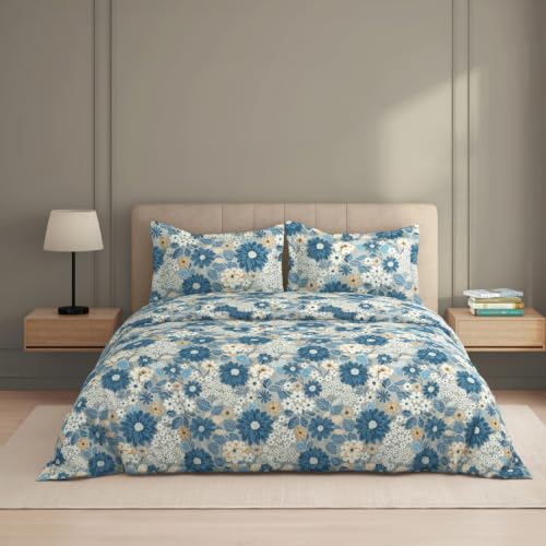 Image of Welspun Zen Microfiber Floral Double Bedsheet with 2 Pillow Covers | Percale Bed Sheet | Skin Safe, Breathable & Easy Care Bedding Set | Gift Set | Light Grey | 220 x 240 Cm