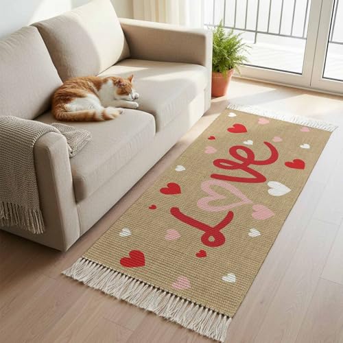 Hallway Runner Rug 2'x 6', Valentine's Day Washable Reversible Rug