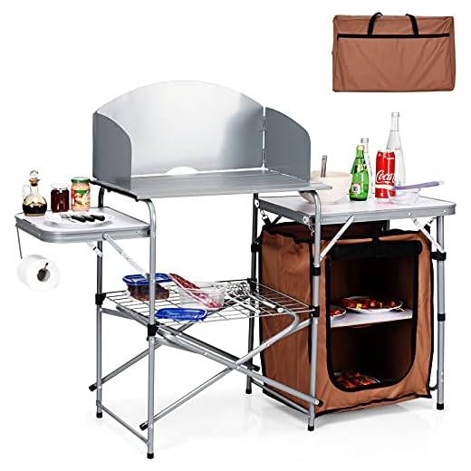 Giantex Folding Grill Table with Storage Lower Shelf and Windscreen Aluminum Folding Cook Station Quick Set-up and Lightweight for BBQ, Party, Camping, Picnics, Backyards and Tailgating, BBQ Table