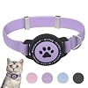 Airtag Katzenhalsband Dehnbares Katzenhalsband mit Apple Air Tag Halterung Leicht und Bequem Ultra Elastische GPS Katzenhalsb nder f r Katzen K tzchen und Welpen Lila