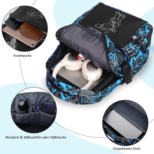 TANTOMI Schulranzen für Jungen, Schulrucksack Teenager Schultasche für Jungen und Mädchen mit Reflektierenden Mustern, Wasserdichte Schulranzen Ergonomische Kinderrucksäcke