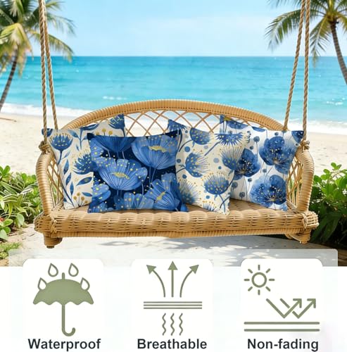 Fundas de almohada de terciopelo 70x70, cojines de exterior impermeables pack 4 azul sofá 5