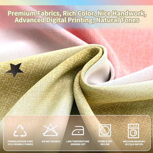 Image of Mix & Match Double Layer Laser-Cut Stars Gradient Blackout Curtains with Foil Print Sheer, 2 Panels Set for Bedroom, Nursery, Living Room - Yellow Blue Pink, 34W x 95L