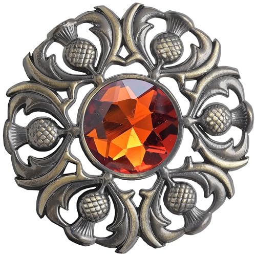 Image of Luxurious Scottish Kilt Fly Plaid Brooch - Premium Thistle Design Adorned with Sparkling Stones, Handcrafted Tartan Sash Pin, Luxurious Accessory for Women's Highland Dress