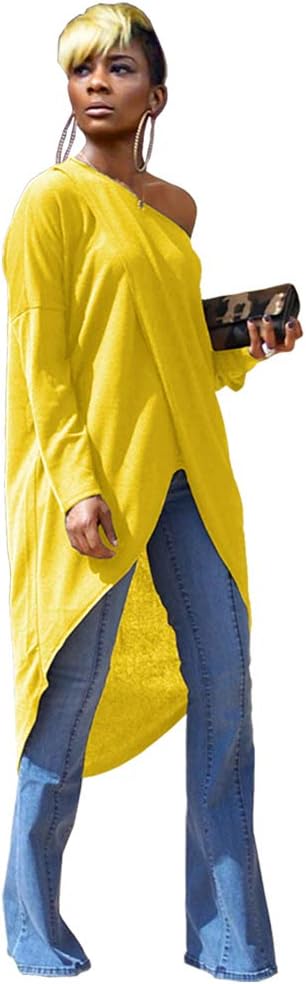 Remelon Women's High Low Tunics Long Sleeve Front Split Tops Casual Loose Blouse Cover Ups - Image 2