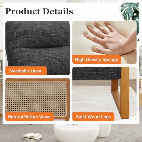 Sillón plegable gris con reposabrazos de ratán miniatura 3