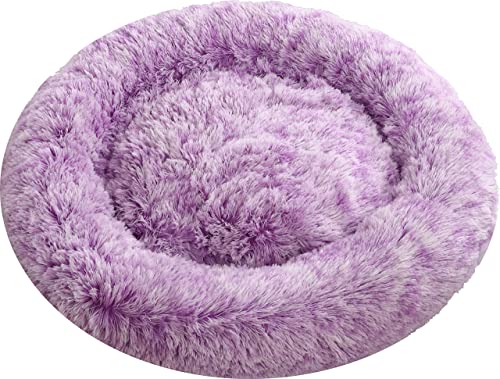 Comlax Beruhigende Donut Hundebetten XL, Rundes Kissen mit abnehmbarem waschbarem Bezug, Anti-Angst-Kunstfell-Kuscheltier, Flauschiges, bequemes, pelziges Haustierbett (80cm, Lila)