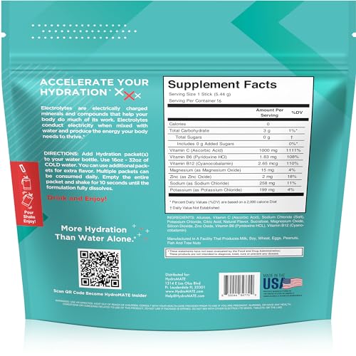 Image of Electrolyte Powder Sugar-Free Hydration Packets Tropical Punch HydroMATE 30 Sticks