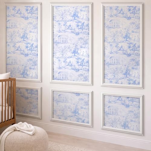 Pangda 3 Set Peel and Stick Wall Molding Kit 54 x 24 in 3D Pre Cut Accent Molding Wainscoting Panel with 24 in x 20 ft Blue and White Toile Wallpaper and 8 Pcs Smoothing Tool Kit Trim DIY Walls Decor by Pangda - Used condition - Image 6