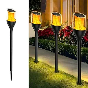 hardoll Solar Light Outdoor 12 LED Flickering Mashaal Flame Light Self Locking Key Switch Garden Pathway Waterproof Lamp(Pack of 1)