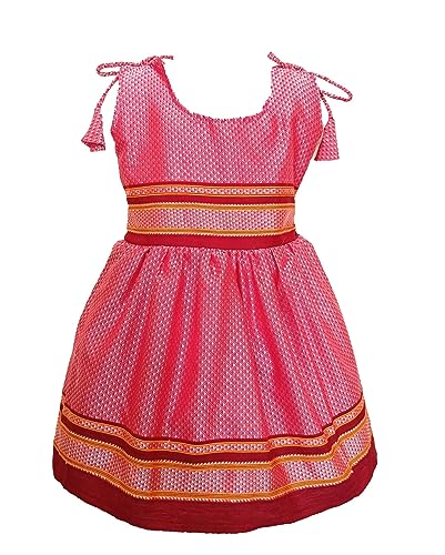 Image of Girl's Indian Traditional Ethnic Wear Reshim Cotton Khan Knot Frock