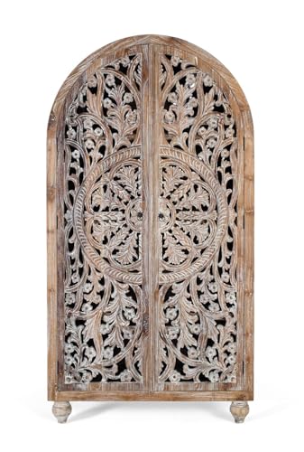 GC GINER & COLOMER Armario de Teca con Talla Artesanal y Acabado Blanco Lavado 188cm