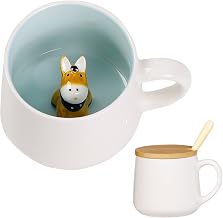BigNoseDeer Ceramic Donkey Coffee Mug with Spoon Lid Christmas Birthday Gift for Girlfriend Boyfriend Women (Donkey)