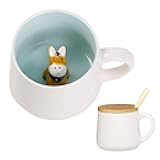 BigNoseDeer Cute Ceramic Donkey Coffee Mug Funny Mug with 3D Animal Inside Kawaii Tea Cup with Spoon and Lid Cool Stuff Christmas Gifts Birthday Mother's Day Cute Gifts for Women Kids 12oz（Donkey）