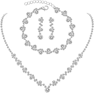 Costume Jewelry for Women Prom Earrings Necklace Bracelet Set Elegant Crystal Necklace Earrings Bracelet Bridal Wedding Prom Costume Jewelry Sets Birthday Gifts for Women