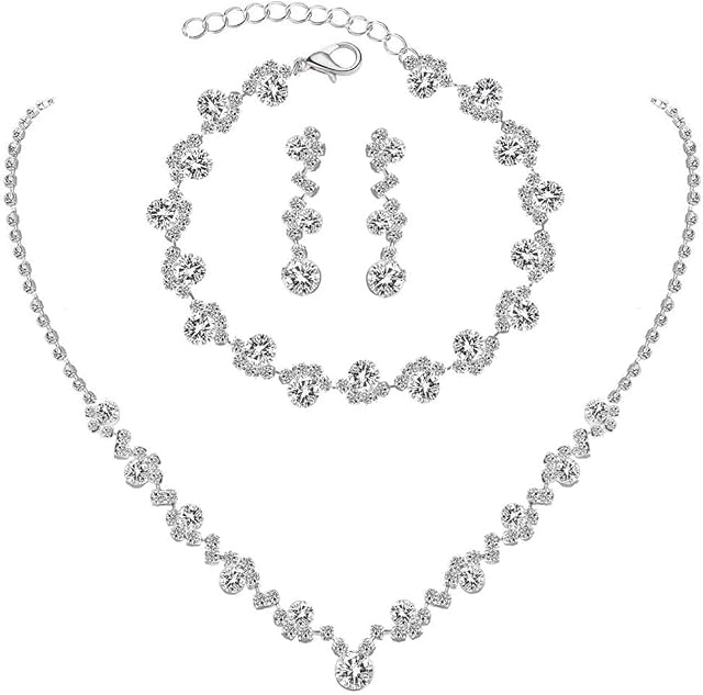 Bijoux d'oreille pour femmes Prom Boucles d'Oreilles Collier Bracelet Set Élégant cristal Collier Boucles D'oreilles Bracelet Mariage Mariage Prom Costume bijoux Ensembles Cadeaux d'anniversaire pour les femmes