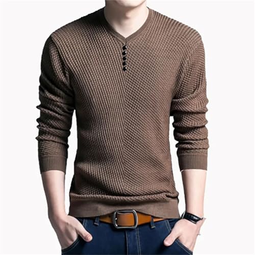 Men's Fashion Solid V-Neck Button Knitted Korean Sweater Casual Pullovers All-Match Warm Tops2
