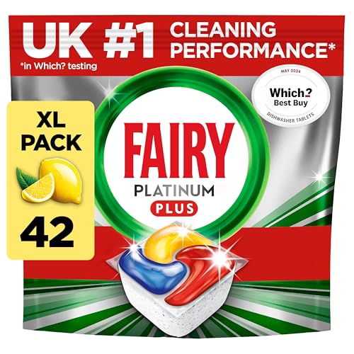 Fairy Platinum Plus Dishwasher Tablets – 42 Pack, Lemon, Anti-Dull Technology