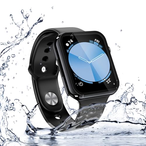 Image of Misxi [2 Pack] Waterproof Hard Case with Tempered Glass Compatible with Apple Watch SE 3 (2025) SE 2 SE Series 6 Series 5 Series 4 40mm, Cover for iWatch Screen Protector, 1 Jet Black + 1 Transparent