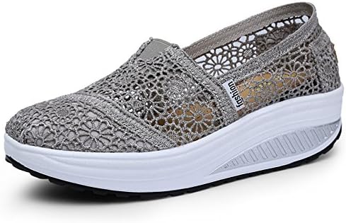 Fashiontown Women's Mesh Platform Walking Shoes Lightweight Slip-On Fitness Work Out Sneaker Shoes, A-dark Gray, 5.5 M US Women=36