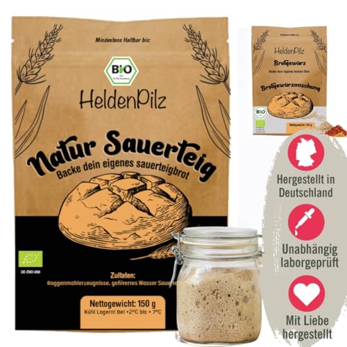 HeldenPilz® | Fresca orgánica | Set para hornear pan + regalo | pan crujiente hacer usted mismo con instrucciones y recetas, ingredientes 100% naturales, embalaje ecológico sostenible y sin plástico