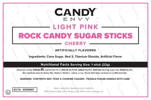 Miniatura 7 de Palitos de azúcar de caramelo de roca rosa claro, sabor a cereza, 36 recuerdos de fiesta de caramelos rosados envueltos individualmente