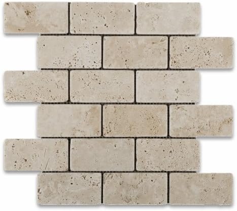 Ivory Travertine 2 X 4 Tumbled Brick Mosaic Tile - Box of 5 sq. ft.