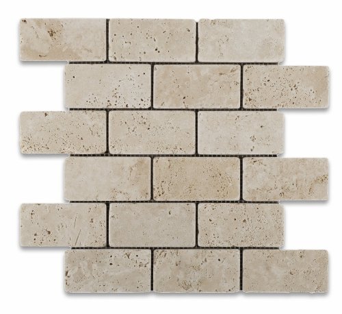 Ivory Travertine 2 X 4 Tumbled Brick Mosaic Tile - Box of 5 sq. ft.