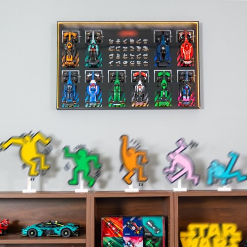 Image of Display Wallboard with RGB LED Lights Compatible with Lego Speed Champions F1 66802 10-in-1 Collector's Pack, 20 Color&22 Lighting Modes, Wall Mount Collectible F1 Model Car Kit