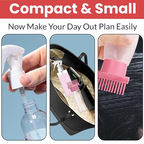 Image of TEMPERIA Set of Hair Oil & Serum Applicator Comb Bottle for Scalp and Massager with Water Spray Bottle - Empty Dispenser Tool Applier for Head Oiling & Applying and Salon Hair Sprayer Bottle for Mist