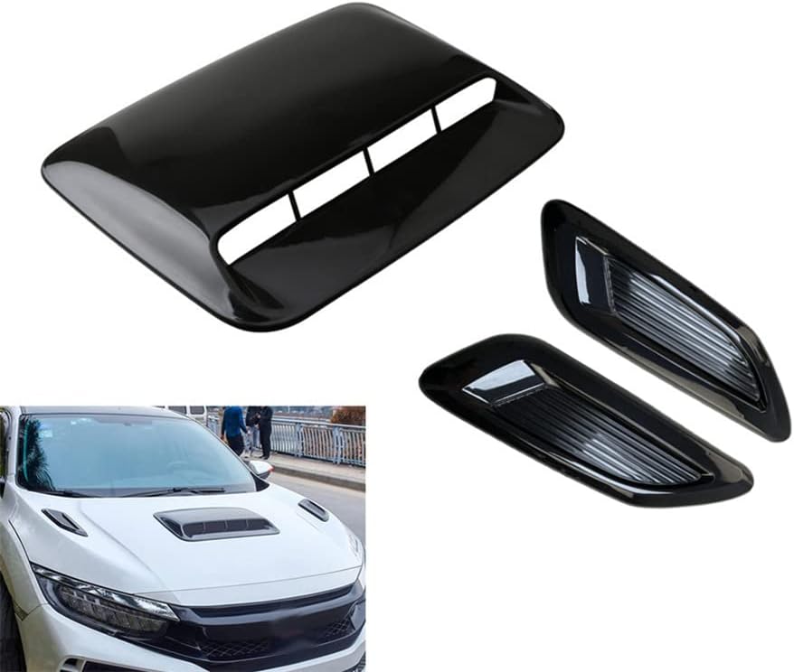 Car Decorative Hood Scoop Air Vent Bonnet Cover Trim Universal,3pcs Glossy Black