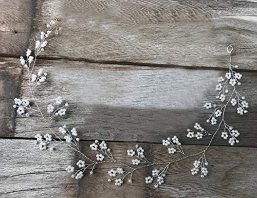 Chargances Bridal Long Hair Vine Pearl Headband Bohemia Pearl Hairpiece For Weeding Prom Festival Pearl Wedding Hair Accessories Bridesmaids Headpiece Flower Girls Weeding Hair Jewelry (Silver) #TOP3