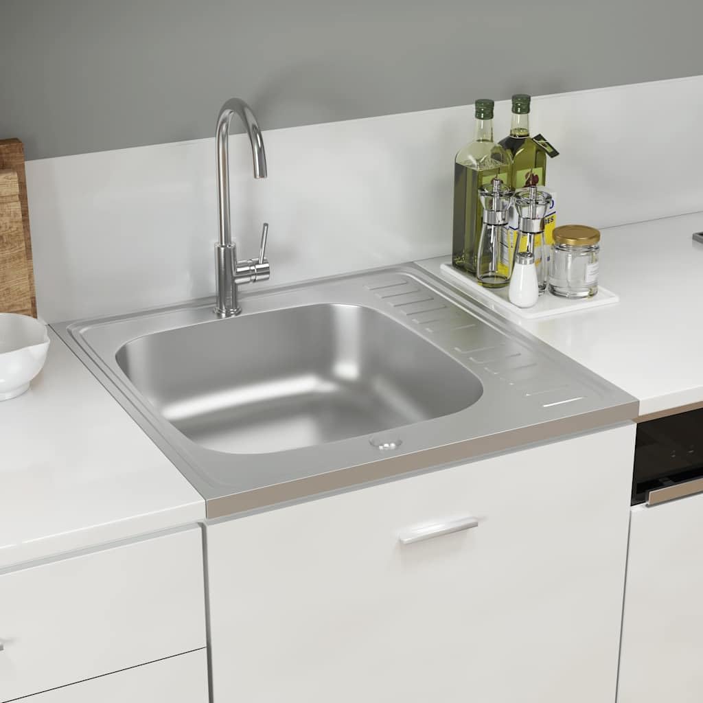 Lavello da cucina con sgocciolatoio, 600 x 600 mm, in acciaio