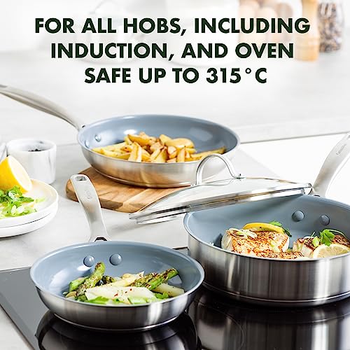 Greenpan Treviso Stainless Steel Healthy Ceramic Nonstick, 10 Piece Cookware Pots And Pans Set, Pfas-Free, Clad, Induction, Dishwasher Safe, Silver #TOP5