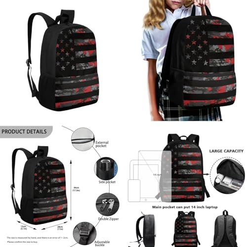 American Flag Camo Backpack for Boys Kids Backpack with Lunch Box Water Bottle Carrier and Large Pencil Case 4PCS Set Bookbag with Front Pocket for School Teens 17 inch Lightweight School Bag3